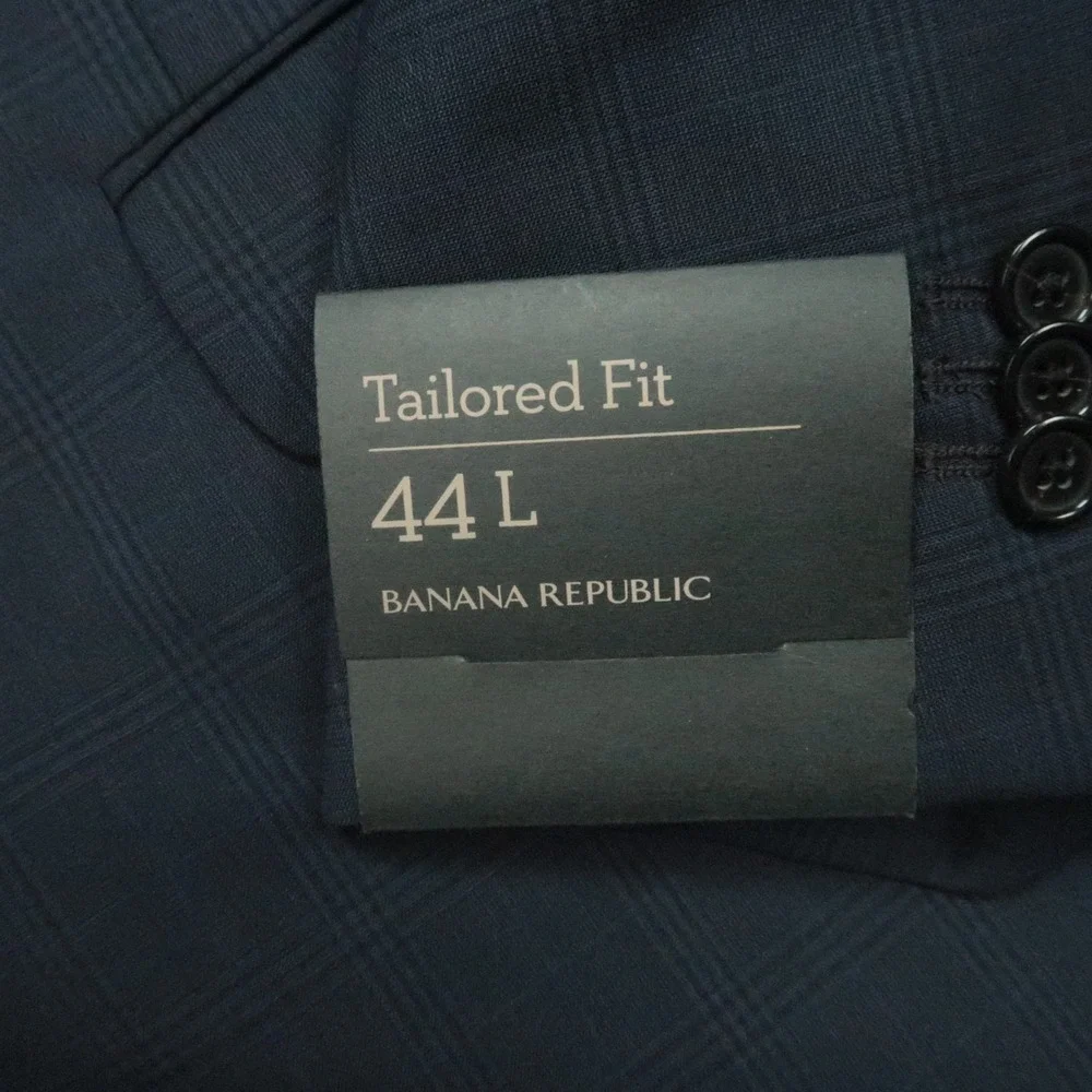 Banana Republic Blazer‎ Men 44L Blue Plaid Tailored Fit Wool Sport Coat Jacket